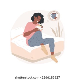 Limit caffeine isolated cartoon vector illustration. Young woman drinking a cup of herbal tea, refusing a coffee, sleep hygiene, preparing for bedtime, end of physical activity vector cartoon.