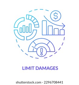 Limit damages blue gradient concept icon. Prevent failures. Analytics. Disaster recovery plan benefit abstract idea thin line illustration. Isolated outline drawing. Myriad Pro-Bold font used