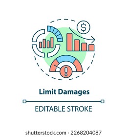 Limit damages concept icon. Analytics. Disaster recovery plan benefit abstract idea thin line illustration. Isolated outline drawing. Editable stroke. Arial, Myriad Pro-Bold fonts used