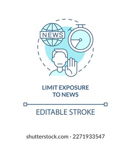 Limit exposure to news blue concept icon. Time management. Workplace wellbeing tip abstract idea thin line illustration. Isolated outline drawing. Editable stroke. Arial, Myriad Pro-Bold fonts used