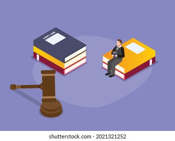 Limit Laws Vector Concept: Young Man Sitting With Book About Limit Laws Near The Gavel