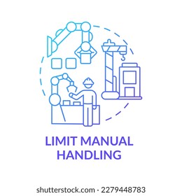 Limit manual handling blue gradient concept icon. Heavy items. Preventing common occupational injuries tip abstract idea thin line illustration. Isolated outline drawing. Myriad Pro-Bold font used