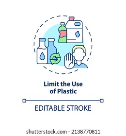Limit plastic usage concept icon. Save ocean from pollution abstract idea thin line illustration. Environment protection. Isolated outline drawing. Editable stroke. Arial, Myriad Pro-Bold fonts used