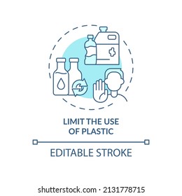 Limit plastic usage turquoise concept icon. Waste management abstract idea thin line illustration. Environment protection. Isolated outline drawing. Editable stroke. Arial, Myriad Pro-Bold fonts used