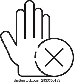 Limit sensitive personal data use privacy outline icon with a hand and restriction symbol.