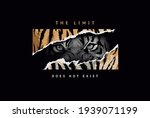 limit slogan with with black and white tiger eyes in tiger stripe skin ripped off