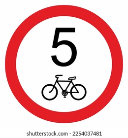 Señal de velocidad límite para bicicleta, ruta de bicicleta. Icono del vector. Cinco kmh