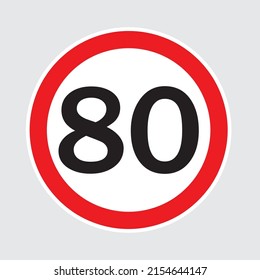 Limit speed sign for car. Set of road sign with restriction of speed of 80