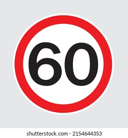 Limit speed sign for car. Set of road sign with restriction of speed of 60