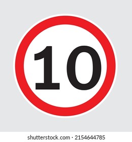 Límite de la señal de velocidad para el coche. Conjunto de señalización de carretera con restricción de velocidad de 10