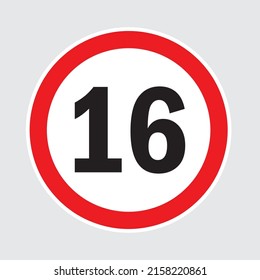 Limit speed sign for car. Set of road sign with restriction of speed of 16