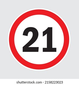 Limit speed sign for car. Set of road sign with restriction of speed of 21