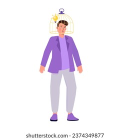 Limitation of thinking, brain in prison, mind closed to new ideas concept. Flat Vector illustrations for banner, website, landing page, flyer.
