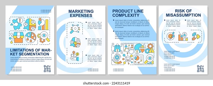 Limitations of market segmentation blue brochure template. Leaflet design with linear icons. Editable 4 vector layouts for presentation, annual reports. Arial-Black, Myriad Pro-Regular fonts used