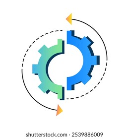 Ícone de Incompatibilidade de Limitações - Uma Engrenagem Dividida no Meio com Metades Incompatíveis, Simbolizando Incompatibilidade ou Limitações do Sistema