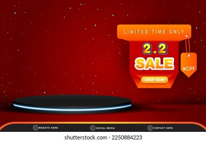 limited 02.02 sale template banner with blank space 3d podium for product sale with abstract gradient red and orange background design