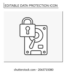 Limited access line icon. Locked hard disk drives. Blocked storage device. Data security. Data protection concept. Isolated vector illustration. Editable stroke
