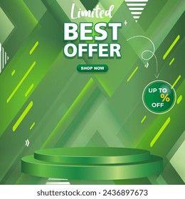 limited best offer sale discount template banner with blank space 3d podium for product sale with abstract gradient green and yellow background design5