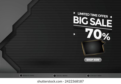 limited big sale discount template banner with copy space for product sale with abstract gradient black and grey background design 047
