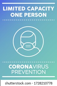 Limited Capacity One Person Poster. Coronavirus Prevention.