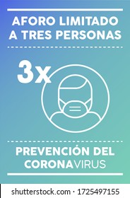 Limited Capacity Three People Poster. Written In Spanish. Coronavirus Prevention.