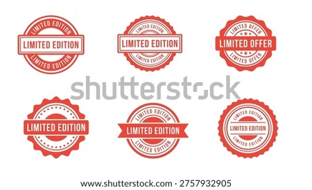 Limited Edition Badges Set. Premium Offer Labels. Vintage Stamp Collection. Red Vector Illustration.