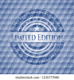 Limited Edition blue emblem with geometric background.