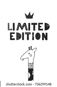 Limited edition - Cute and fun hand drawn nursery poster with handdrawn lettering in scandinavian style. Vector illustration.