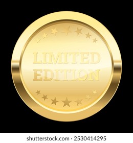 Limited Edition Gold label, Exclusive luxury circle Round banner or premium VIP Member Club sticker with Stars, Golden vector Button glossy . sign and tag with shiny and glitter on golden badges
