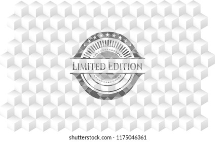 Limited Edition grey badge with geometric cube white background