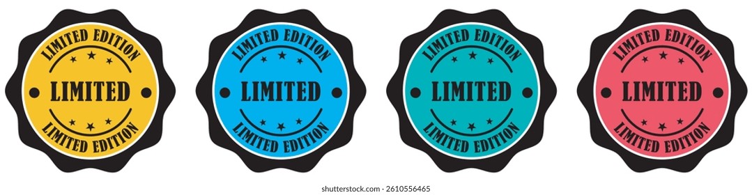 Limited edition icons collection set on white background. Marketing promotion badge. Limited edition colorful badge set for product marketing. Premium discount label set with colorful designs. Vector 