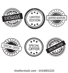 limited edition icons and special offer, set of 6 black and white stamps for special offers, cards, flyers and other things