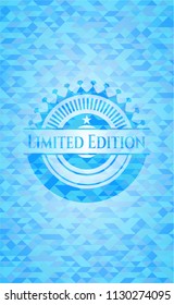 Limited Edition light blue emblem with triangle mosaic background