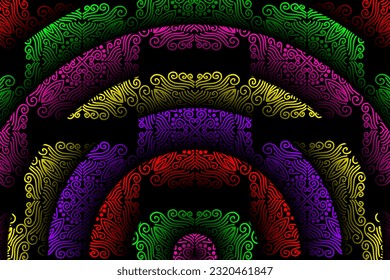 Limited edition luxurious circuit board design colourful rainbow flowers line art pattern of indonesian culture traditional  batik ethnic dayak for background wallpaper 