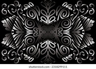 Limited edition luxurious design Black and white dark  flowers line art pattern of indonesian culture traditional  batik ethnic dayak for background wallpaper textile or fashion
