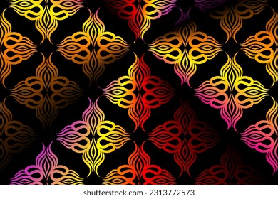 Limited edition luxurious design colourful rainbow flowers line art pattern of indonesian culture traditional  batik ethnic dayak for background wallpaper textile or fashion
