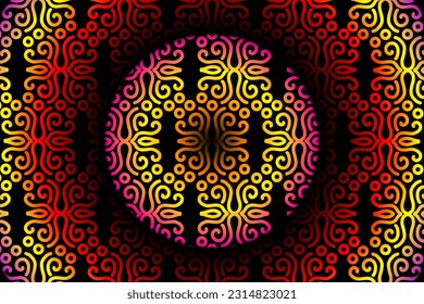 Limited edition luxurious design colourful rainbow flowers line art pattern of indonesian culture traditional  batik ethnic dayak for background wallpaper textile or fashion