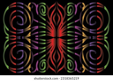 Limited edition luxurious design colourful rainbow flowers line art pattern of indonesian culture traditional  batik ethnic dayak for background wallpaper textile or fashion