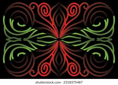 Limited edition luxurious design colourful rainbow flowers line art pattern of indonesian culture traditional  batik ethnic dayak for background wallpaper textile or fashion