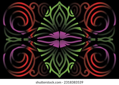 Limited edition luxurious design colourful rainbow flowers line art pattern of indonesian culture traditional  batik ethnic dayak for background wallpaper textile or fashion