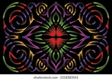 Limited edition luxurious design colourful rainbow flowers line art pattern of indonesian culture traditional  batik ethnic dayak for background wallpaper textile or fashion