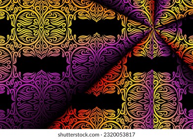 Limited edition luxurious design colourful rainbow flowers line art pattern of indonesian culture traditional  batik ethnic dayak for background wallpaper textile or fashion
