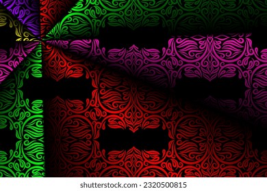 Limited edition luxurious design colourful rainbow flowers line art pattern of indonesian culture traditional  batik ethnic dayak for background wallpaper textile or fashion
