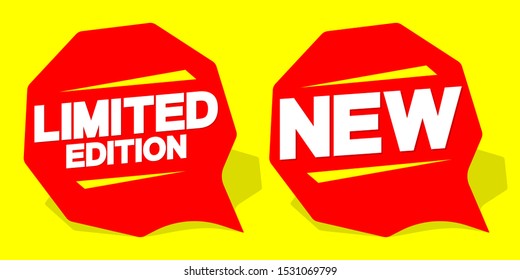 Limited Edition and New banners design template, speech bubble promotion tags, vector illustration