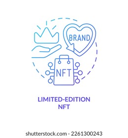 Limited edition NFT blue gradient concept icon. Brand value. Unique collectibles. Promising trend abstract idea thin line illustration. Isolated outline drawing. Myriad Pro-Bold font used