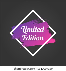 limited edition promo lettering. limited edition stock vector illustration with painted gradient brush stroke over rhombus frame for advertising label, sticker, banner, leaflets, badges, tags, posters