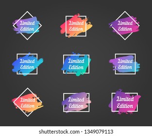 limited edition promo phrase. limited edition stock vector illustrations with painted gradient brush strokes over square frames for advertising labels, stickers, banners, leaflets, tags, posters