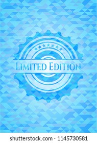 Limited Edition realistic sky blue emblem. Mosaic background