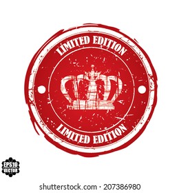 Limited Edition red rubber stamp with crown isolated on white background. Vector illustration. 