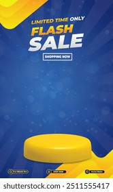 limited flash sale discount portait template banner with blank space 3d podium for social media post product sale with abstract gradient blue background design34